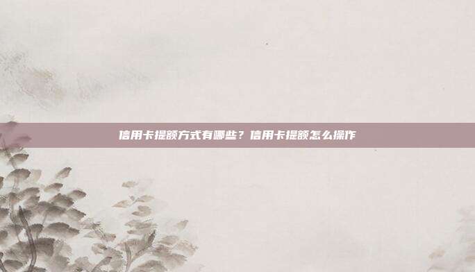 信用卡提额方式有哪些？信用卡提额怎么操作